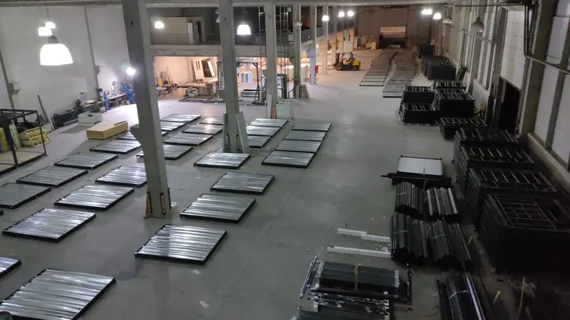 Flat-packed B2KON units on the factory floor